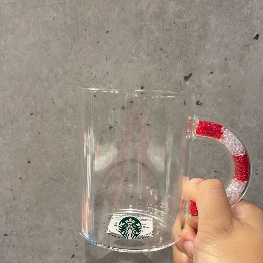 NEW Starbucks Festive Glass Cup w/ Candy Cane Handle 12oz